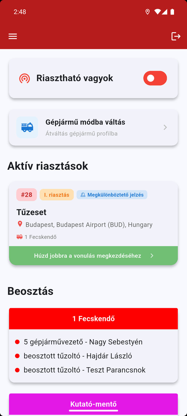 Riasztás fogadása a kezdőlapon
