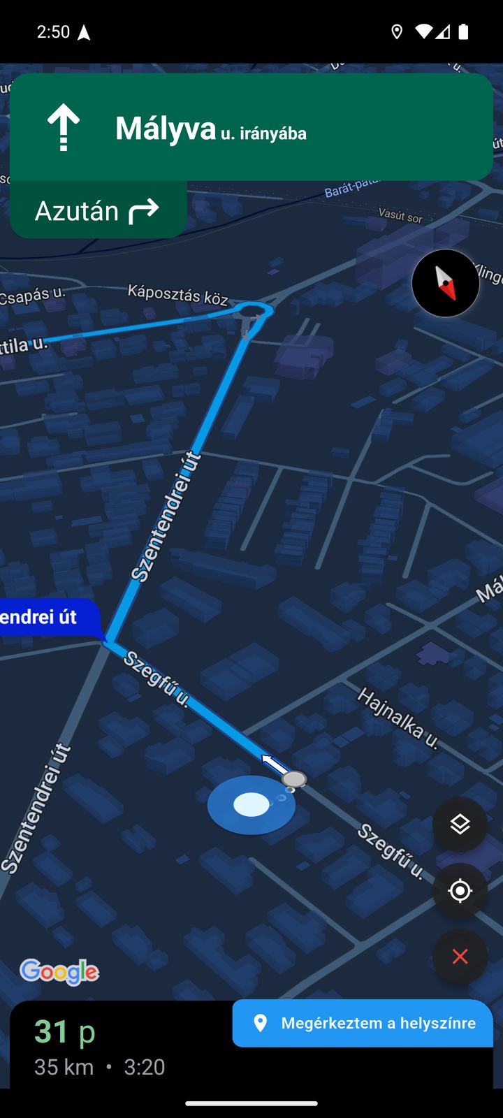 A szer vonulása a térképen